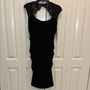 Black Lace-Shoulder Velvet Cocktail Dress